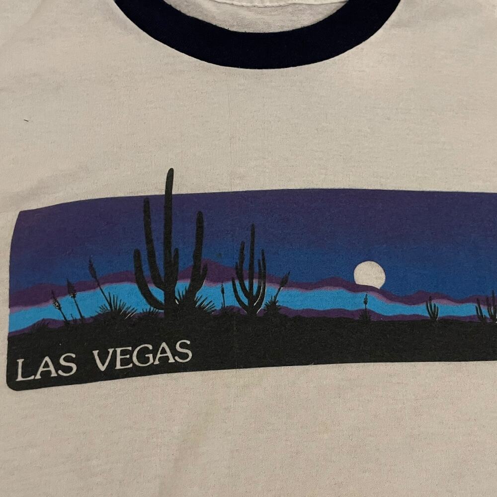 Vintage 1980s Las Vegas Ringer T Shirt Desert Sunset Graphic Size Small - Picture 6 of 6